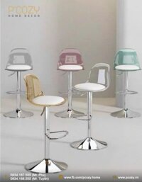 Ghế Bar Mặt Nệm mini lưng trong nhiều màu – chân mâm xoay
