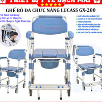 Ghế Bô Vệ Sinh Lucass GX-200 Khung nhôm - Ghế Bô 4 trong 1 dùng như xe lăn, ghế tắm, ghế bô vệ sinh, ghế ngồi
