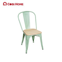 Ghế cafe bằng thép sơn tĩnh điện cao cấp RUDI mặt ghế bằng gỗ tần bì - Xanh bạc hà
