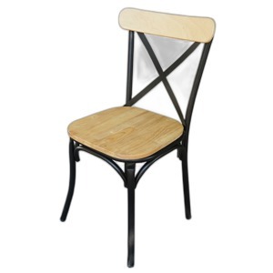 Ghế cafe, ghế nhà hàng có tựa lưng khung sắt gỗ cao su GBC68033
