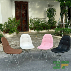 Ghế cafe nệm nâu chân sắt sơn tĩnh điện GCF064