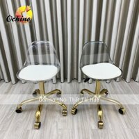 Ghế Chân Xoay Bánh Xe Chân Vàng Nhập Khẩu Mẫu Nhựa Da Trong Phong Cách Hàn Quốc
