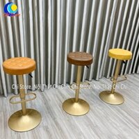 Ghế Chụp Hình Xoay 360 Độ Chân Vàng Nhạt Tròn Múi, Ghế Quầy Bar Makeup Không Tựa Nâng Hạ 60-80cm