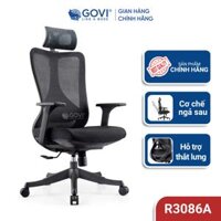 Ghế công thái học Ergonomic GOVI Ryan R3086A - Tựa đầu điều chỉnh, tựa tay cố định, khóa 1 vị trí lưng thẳng