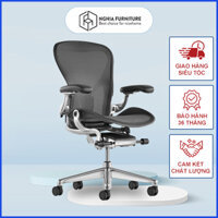Ghế công thái học Herman Miller Aeron - Size B, ghế làm việc đứng đầu về hỗ trợ cột sống - Nhôm - Đen than chì