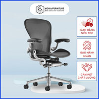 Ghế công thái học Herman Miller Aeron - Size B, ghế làm việc đứng đầu về hỗ trợ cột sống - Nhôm - Màu Đen.