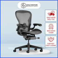 Ghế công thái học Herman Miller Aeron - Size B, ghế làm việc đứng đầu về hỗ trợ cột sống - Nhựa - Đen than chì