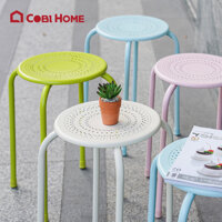 ghế đẩu mặt tròn chân sắt, ghế ngoài trời - Nhiều màu, có lựa chọn combo - 2 Ghế - Màu xanh lá mơ