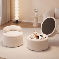 Ghế Đẩu Nhỏ Bằng Len Cừu Ghế Đựng Đồ Bằng Gỗ Nguyên Khối Gia Dụng Ghế Đẩu Tròn Ghế Sofa Tựa Lưng [Đảm Bảo Chất Lượng]