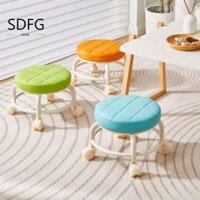 Ghế đẩu tròn SDFG có bánh xe, Ghế lăn xoay chống nước xoay 360 độ, Da PU thực tế Đệm xốp dày chắc chắn Ghế ngồi thấp