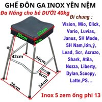 GHẾ ĐÔN GA INOX YÊN NỆM ĐEN LÕM  , GHẾ ĐÔN GA AN TOÀN , Ghế ngồi xe máy cho bé , Xe Tay Ga Yên Nệm, Không Tựa,,An Toàn C