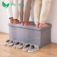 Ghế đôn gấp gọn đa năng khung gỗ Kiêm Thùng vải đựng đồ tiện lợi màu ngẫu nghiên