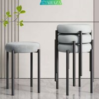 Ghế đôn ngồi bàn ăn mặt đệm xám chân sắt thương hiệu AHAZA - AM78