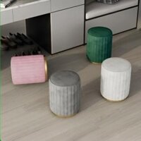 Ghế đôn sofa bọc nỉ nhung, ghế đôn sofa tròn, ghế đôn bàn trang điểm decor chân sắt