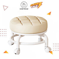 Ghế đôn tròn xoay có bánh xe, ghế bọc đệm bọc da Pu đệm siêu êm họa tiết kẻ karo