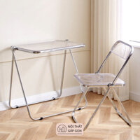GHẾ gấp gọn thông minh acrylic trong suốt khung thép mạ niken cao cấp, BÀN làm việc gấp gọn cao cấp