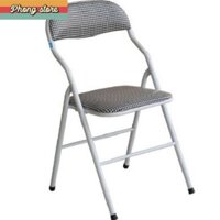 Ghế gấp gọn văn phòng bọc da, ghế ngồi học có tựa lưng chân inox, sơn tĩnh điện, nệm màu xanh và caro