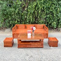 Ghế Gấp Thành Giường Gỗ Xoan Đào 2 Ngăn Kéo 1m2 Kèm Bàn Trà Đôn Ngồi