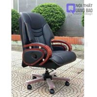 Ghế Giám Đốc Lưng Nệm Bọc Simili Giả Da, Chân Gỗ Có Bánh Xe Di Động  (QB-GVP24)
