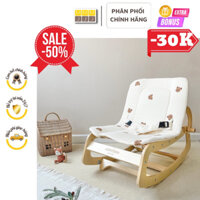 Ghế gỗ bập bênh đa năng Mochee, ngả 4 cấp độ đệm trần bông cao cấp cho bé từ 0-6 tuổi - minjeebaby