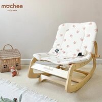 Ghế Gỗ Bập Bênh Mochee Rocking Chair cho bé, Ghế Nằm Rung Trẻ Em Vải Xô Thỏ Hồng