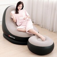 Ghế hơi tựa lưng bọc nhung Lazy Sofa, có đôn gác chân + Tặng kèm bơm hơi điện 220V - Home and Garden
