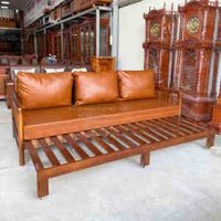Ghế Kéo Thành Giường Gỗ Sồi Kèm Nệm Cao Cấp Màu Óc Chó