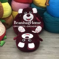 Ghế lười gấu dâu hạt xốp 4 món (ghế lười, đôn, gối ôm, gối kê cổ)
