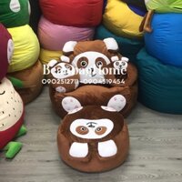 Ghế lười gấu trúc nâu hạt xốp 4 món (ghế lười, đôn, gối ôm, gối kê cổ)