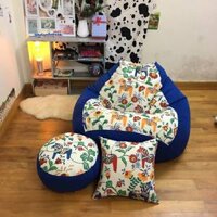 Ghế lười hạt xốp họa tiết ngựa hoa pha xanh coban GL L133