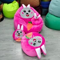 Ghế lười thỏ xí ngầu hạt xốp 4 món (ghế lười, đôn, gối ôm, gối kê cổ)