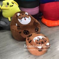 Ghế lười tiểu hổ hạt xốp 4 món (ghế lười, đôn, gối ôm, gối kê cổ)