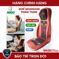 Ghế massage toàn thân, đệm ghế mát xa Nikio NK-180 - Màu đỏ - Chức răng rung, Nhiệt hồng ngoại, Con lăn xoay dây ấn 360