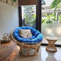 Ghế mây tự nhiên NAVICOM - Nệm nhung xanh dương nhạt - size 120cm