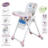 Ghế ngồi ăn dặm điều chỉnh độ cao, điều chỉnh ngả lưng có bánh xe Mastela 1015 cho bé 6 tháng đến 5 tuổi chuẩn ASTM Mỹ - tặng áo yếm ăn dặm chống nước - Hưu cao cổ - T3