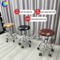 Ghế Ngồi Bàn Làm Việc Bánh Xe Chân Tròn Inox Tĩnh Điện, Ghế Ngồi Gội Đầu, Làm Nail, Cắt Tóc Bọc Da Tròn Vát Giá Rẻ