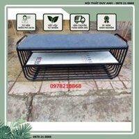 Ghế ngồi đi giày 2 tầng hiện đại dáng thanh sọc, băng ghế đẩu kiêm kệ để giày, trang trí phòng khách