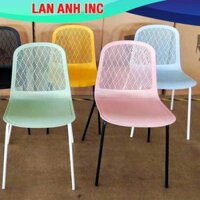 Ghế nhựa cafe văn phòng bàn ăn chân sắt tựa lưng cao đẹp eames LAGE22 - Vàng