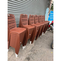 ghế nhựa dựa lưng cao duy Tân ,ghế dựa sọc ngang duy Tân ,ghế nhựa quán ăn  màu nâu