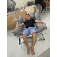 Ghế papasan vuông khung thép sơn tĩnh điện đan dây mây nhựa dùng thư giãn đọc sách xem phim phòng khách phòng ngủ