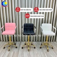Ghế Quầy Bar Cao Chụp Hình Studio Tay Vịn Bọc Da, Ghế Xoay Ngồi Phỏng Vấn Tựa Lưng Êm Ái Nâng Hạ 65-85cm