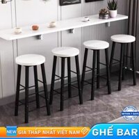 Ghế Quầy Bar Cao Ghế Thu Ngân Gỗ Cao Su Khung Sắt Dùng Cho Cafe Trà Sữa Quán Bar Nhà Hàng