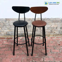 Ghế Quầy Bar Thu Ngân Chân Sắt Tựa Gỗ Cao Su Mặt Nệm ( Hàng mới 100%)