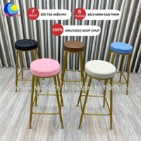 Ghế Quay Phim Chân Sắt Cao 75cm Tròn Múi Bọc Da Nhiều Màu, Ghế Ngồi Thu Ngân Mặt Tròn Tiện Lợi Nhỏ Gọn