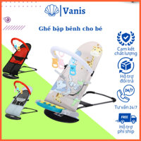 Ghế rung cho bé sơ sinh, ghế nhún bập bênh có gối đầu thanh treo đồ chơi đa năng, vải lưới chắc chắn, có chăn và Piano