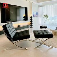 Ghế Sofa Barcelona Đệm Da Có Chân Gác Thư Giãn, Ghế Da Sofa Đơn Thiết Kế Đơn Giản, Ghế Lười Giải Trí