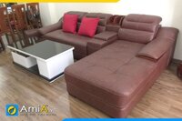 Ghế sofa da phòng khách màu nâu có hộc để trà AmiA PK127B