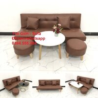 Ghế sofa giường đa năng simili (giả da) nâu, salon giá rẻ phòng khách
