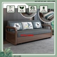 Ghế Sofa Giường Khung Sắt Tay Gỗ Kiểu Dáng Sang Trọng Cho Phòng Khách HGK-31, Có Tặng Kèm Bàn Sofa Chất Lượng Tốt