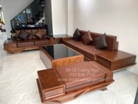 Ghế sofa gỗ sồi nga lau màu óc chó hiện đại - bàn giao khách Cần Thơ
